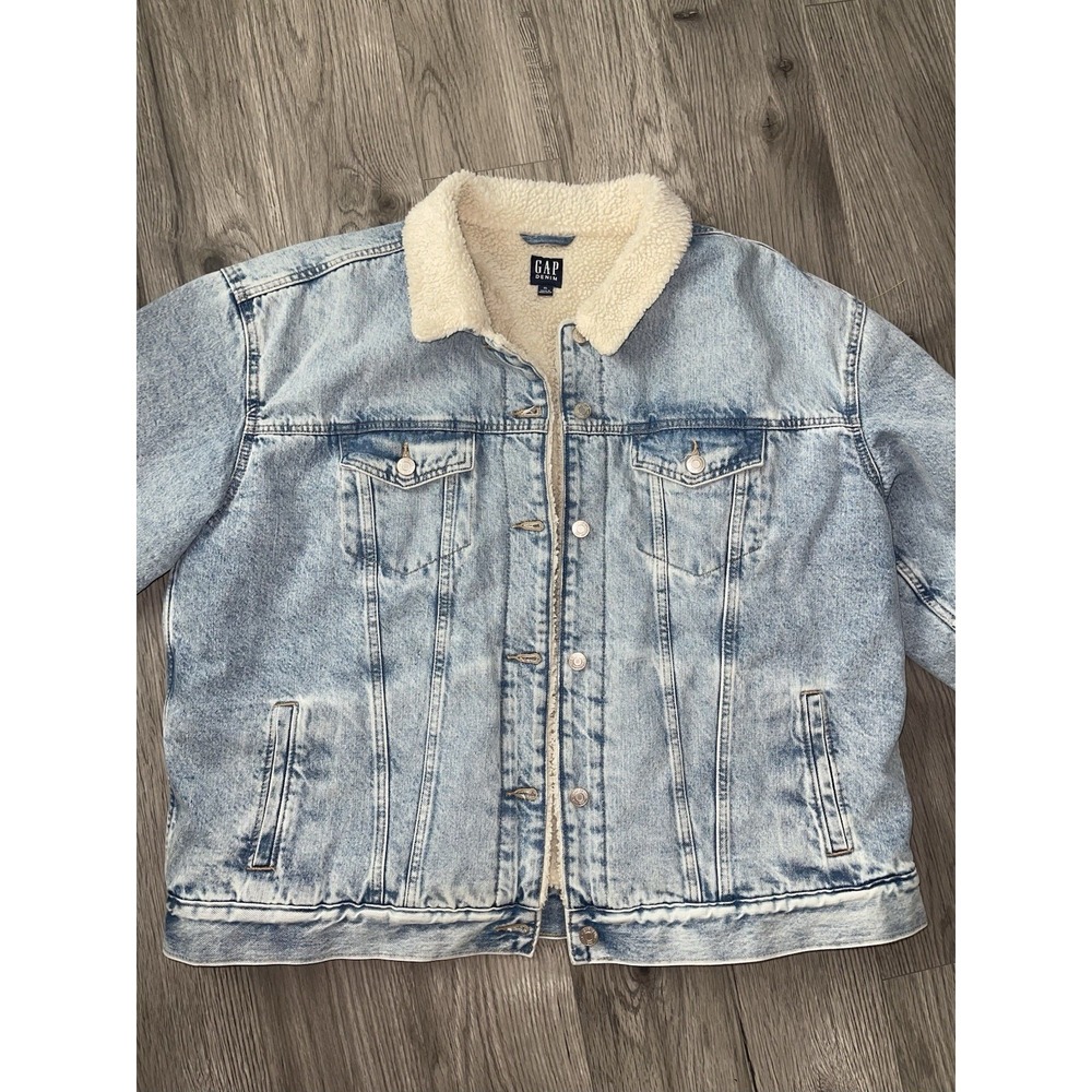 GAP Oversized Sherpa-Lined Icon Denim Jacket Size XL Unisex - Vintage Vibes - Picture 3 of 9